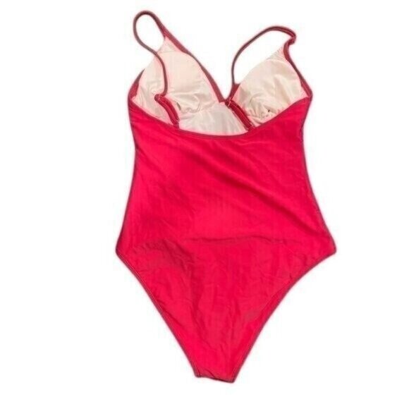 Cupshe Women’s One Piece Swimsuit Medium Pink V-Neck Ruched High Cut Adjustable - Picture 4 of 9